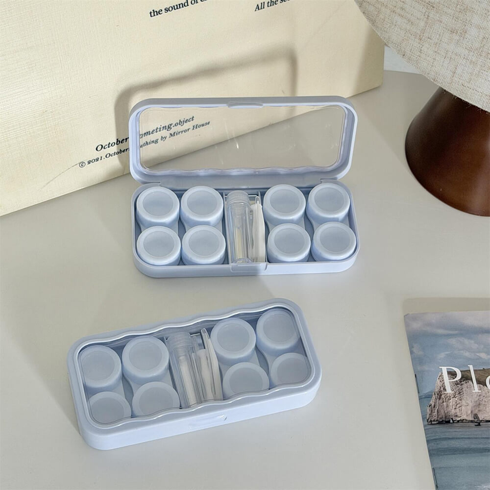 4-Pair Macaron Color Contact Lens Storage Box Case with Mirror