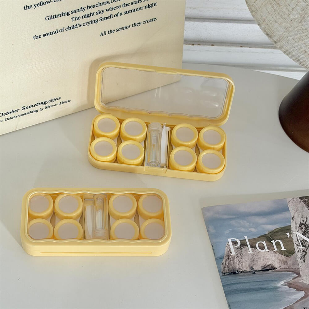 4-Pair Macaron Color Contact Lens Storage Box Case with Mirror