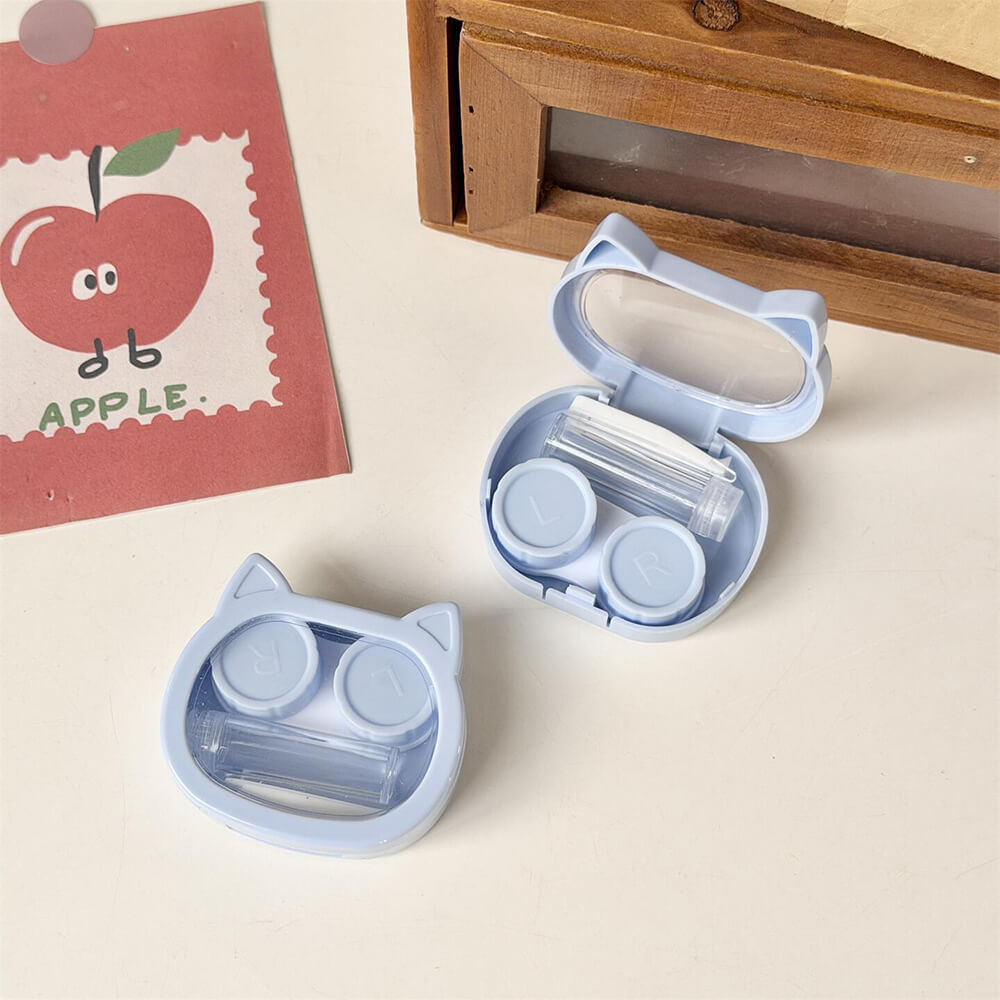 1-Pair Cute Cat Contact Lens Case with Mirror