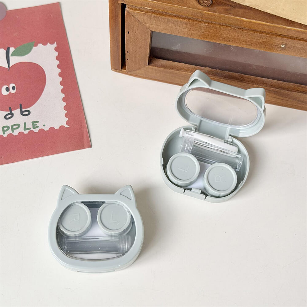 1-Pair Cute Cat Contact Lens Case with Mirror