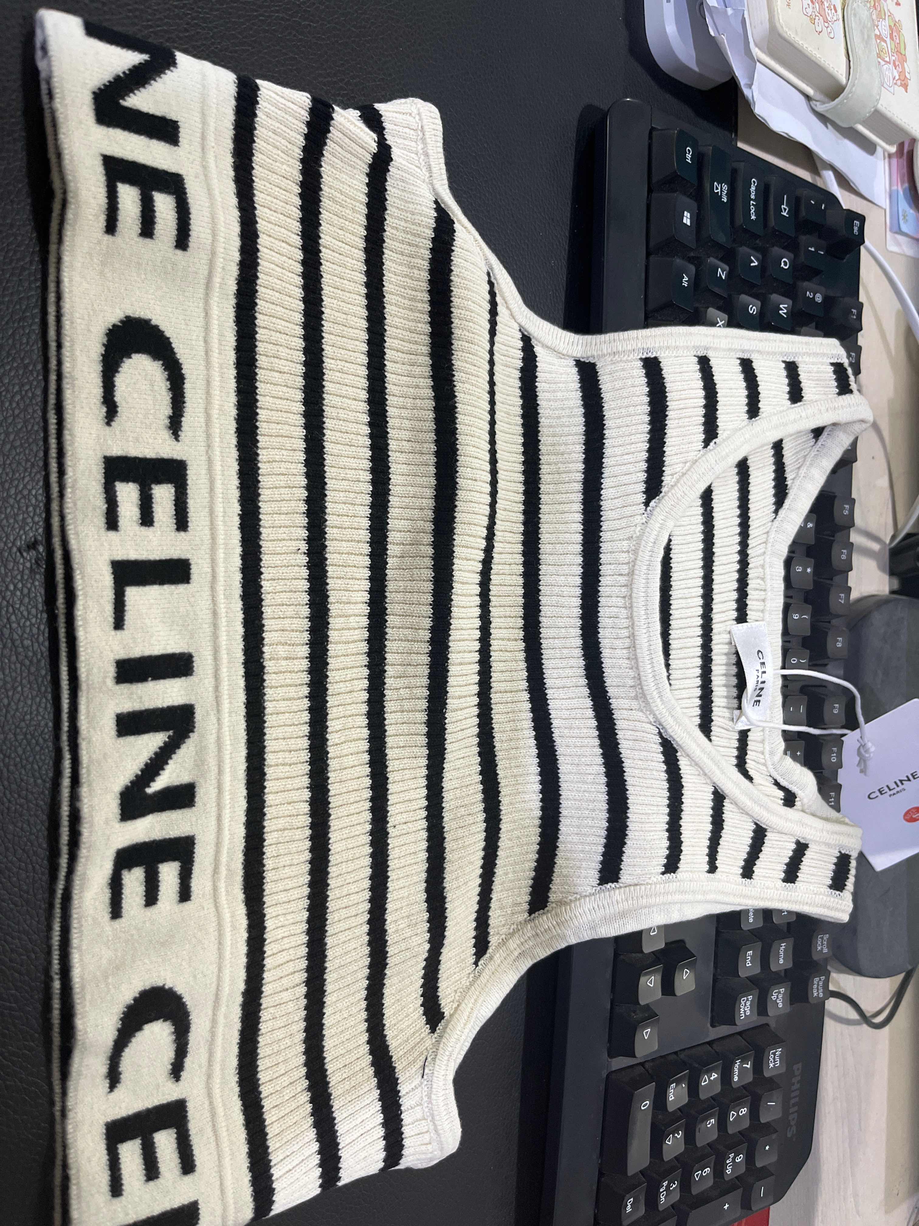 Celine ribbon strip knitted vest for women