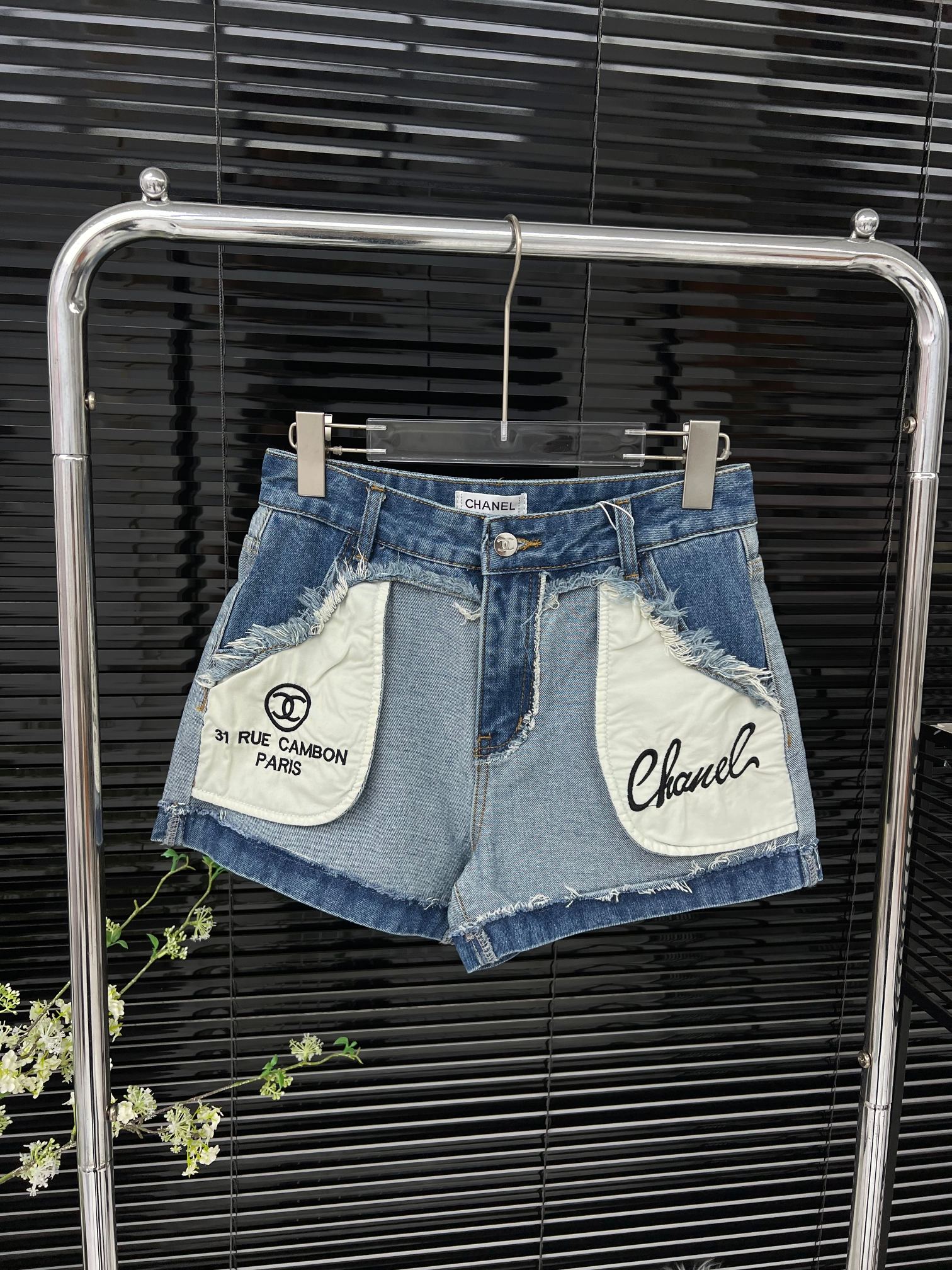 Chanel women's flip-pocket embroidered monogram shorts