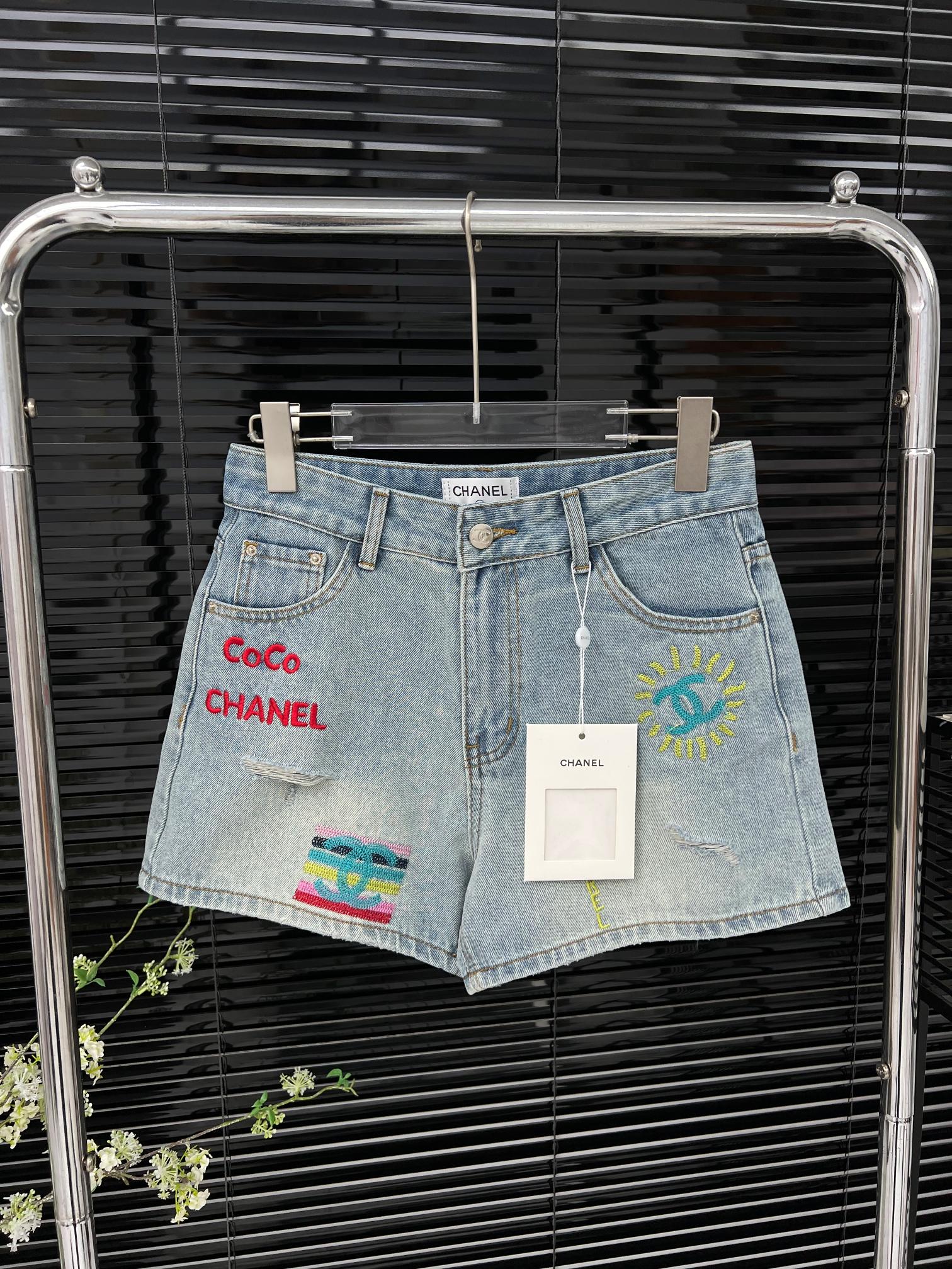 Chanel Color Logo Women's Ripped Shorts