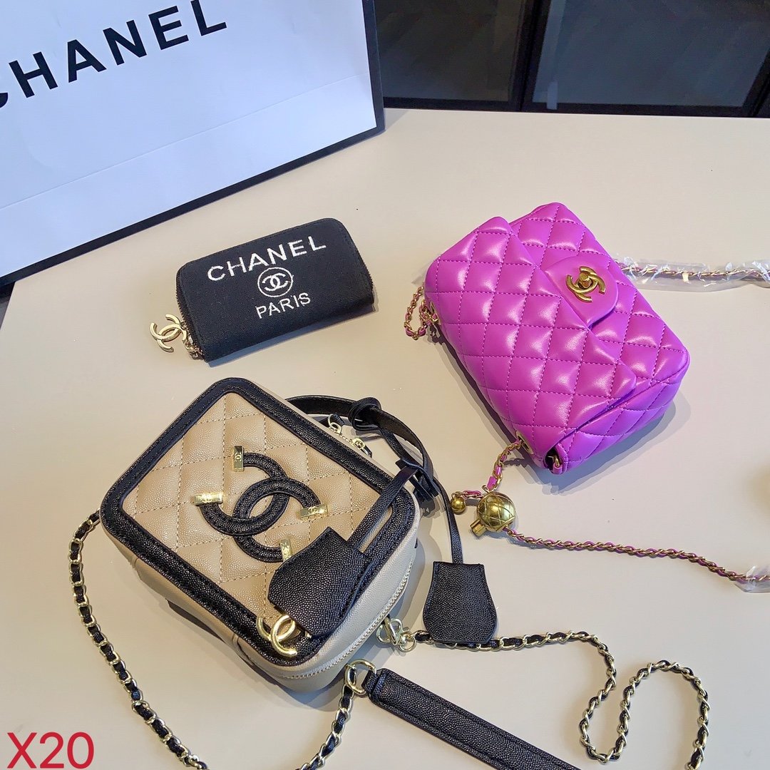 Chanel Square Bag Combination (Square Bag+Golden Ball Purple Bag+Wallet)