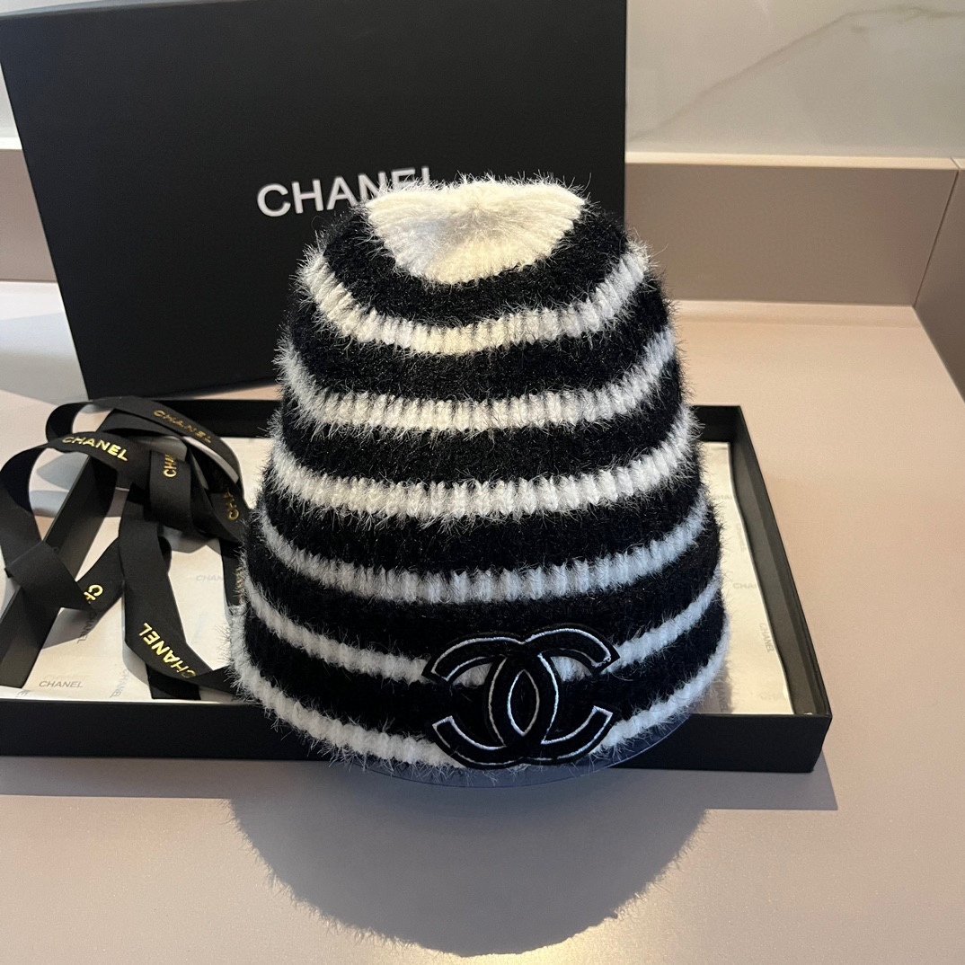 Chanel rabbit hair knitted wool hat