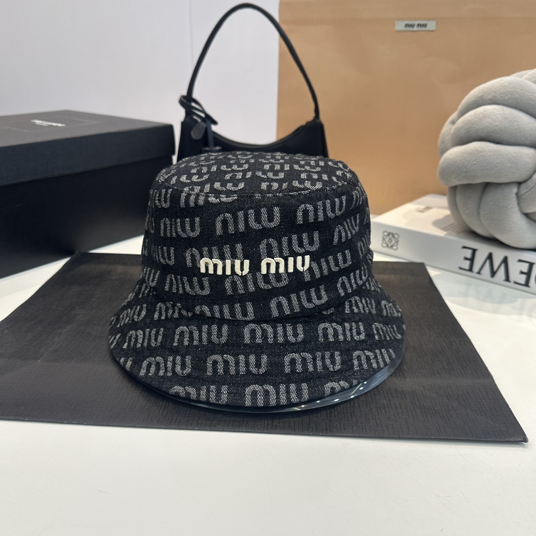 Miumiu 2023 New Denim Embroidered Fisherman Hat