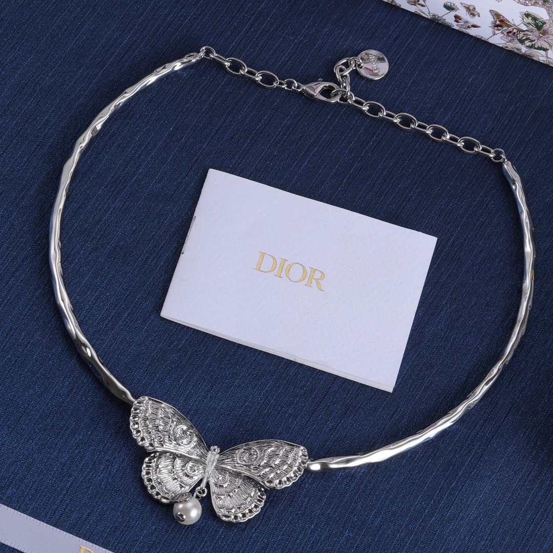 Dior Silver Butterfly Pearl Necklace