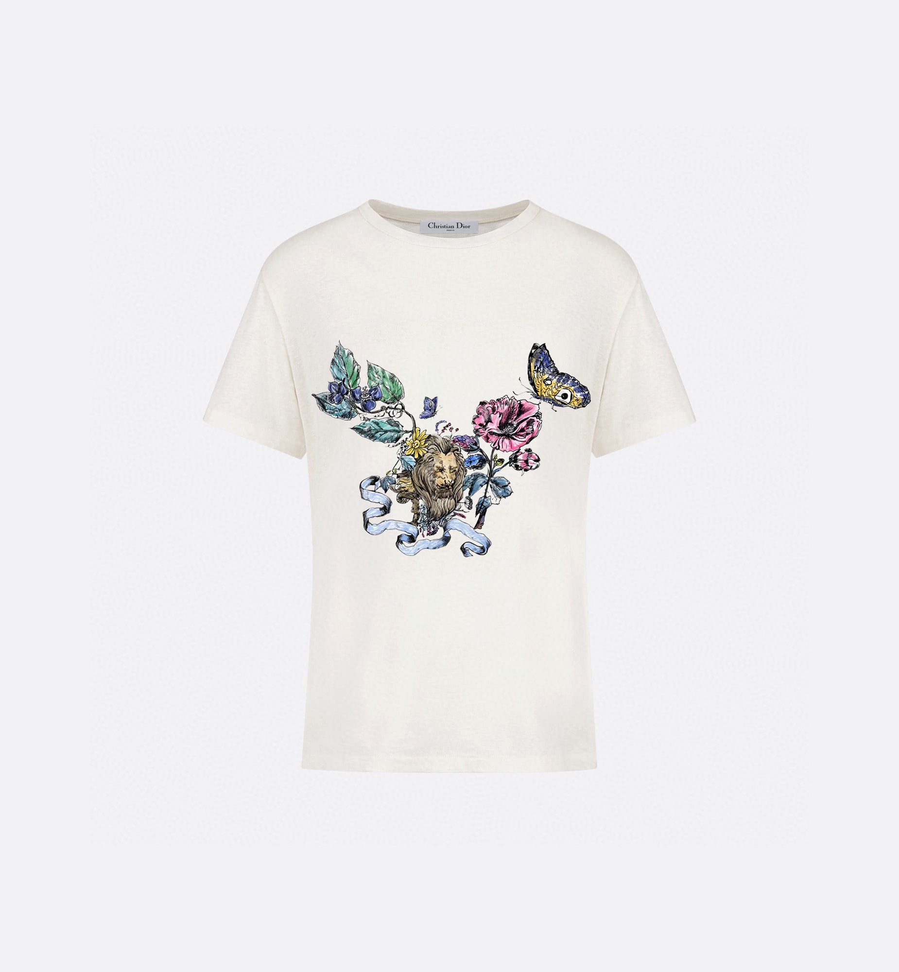Dior 24 spring and summer new style lion flower butterfly inkjet pure cotton women's short-sleeved T-shirt