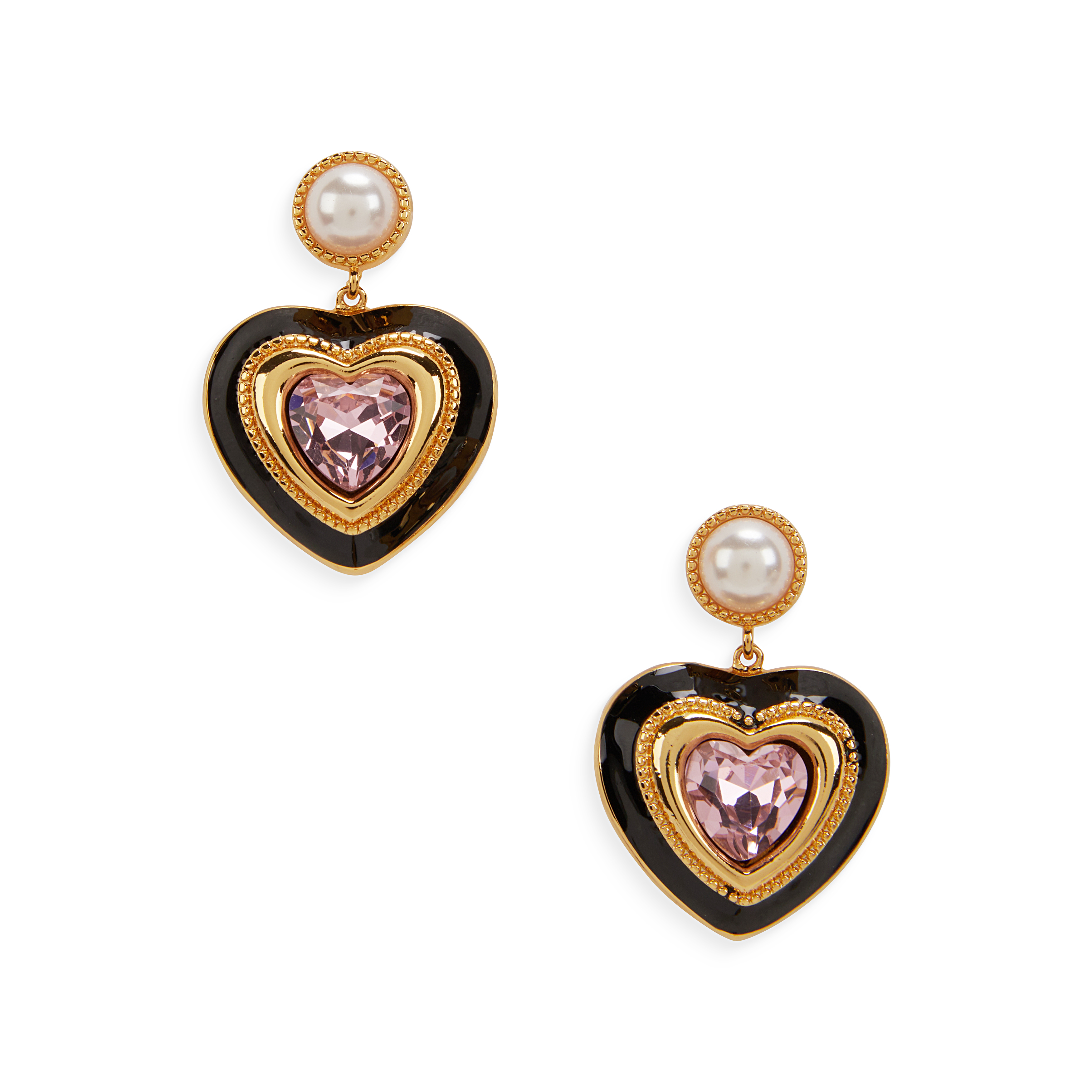 Crystal Heart Pearl Earrings 
