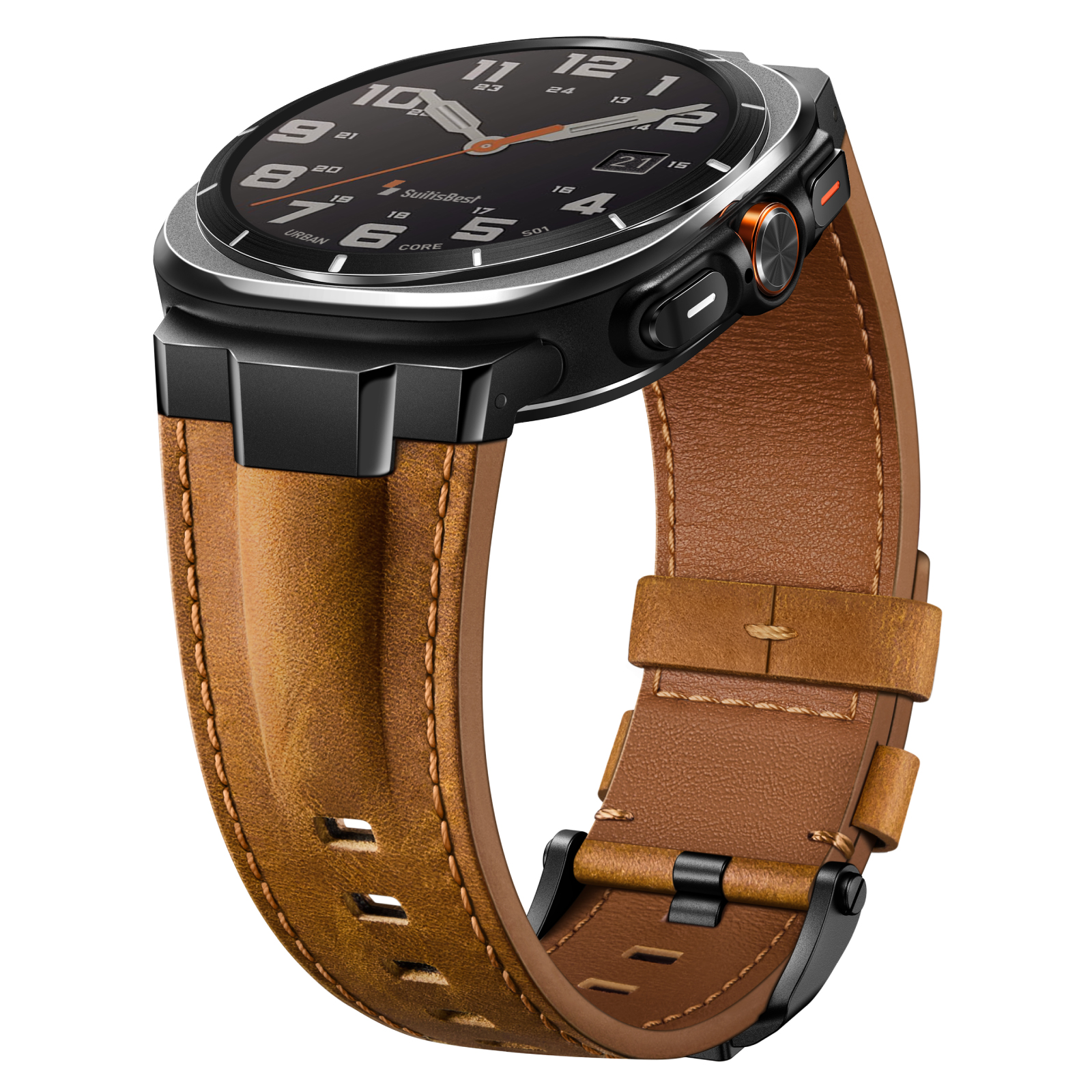 Suitisbest Genuine Leather Band Compatible with Galaxy Watch Ultra Bands 47mm - Zero-Gap Precision Fit with Designer Metal Connectors for Samsung Ultra 2025 2024 - Rugged Crazy Horse Strap for Men