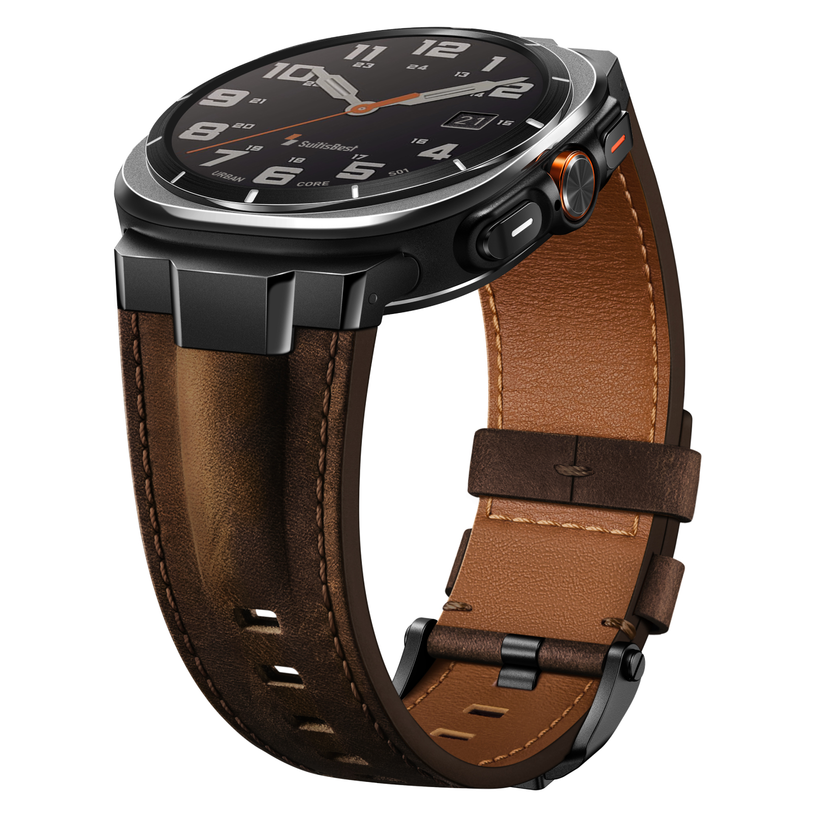 Suitisbest Genuine Leather Band Compatible with Galaxy Watch Ultra Bands 47mm - Zero-Gap Precision Fit with Designer Metal Connectors for Samsung Ultra 2025 2024 - Rugged Crazy Horse Strap for Men