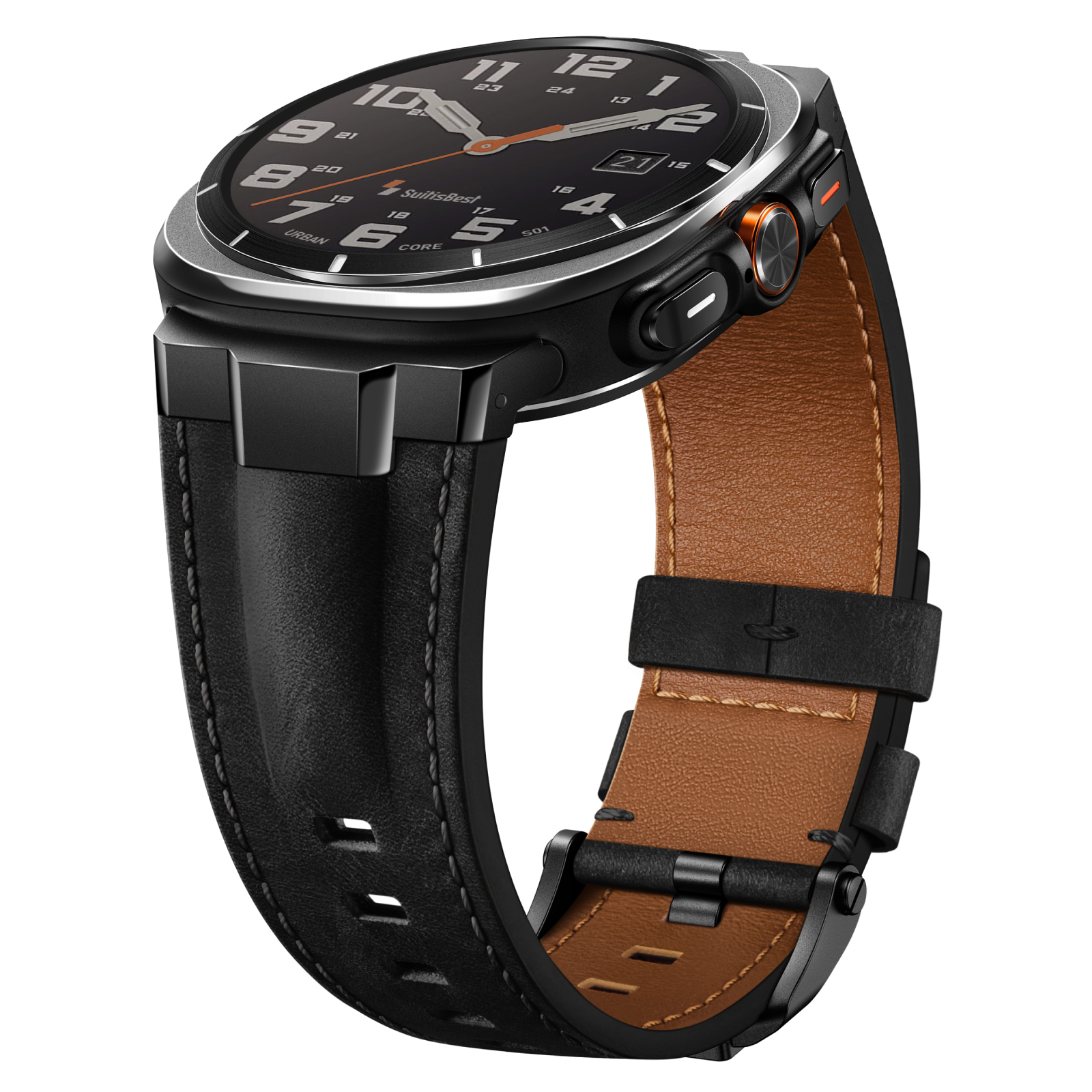 Suitisbest Genuine Leather Band Compatible with Galaxy Watch Ultra Bands 47mm - Zero-Gap Precision Fit with Designer Metal Connectors for Samsung Ultra 2025 2024 - Rugged Crazy Horse Strap for Men