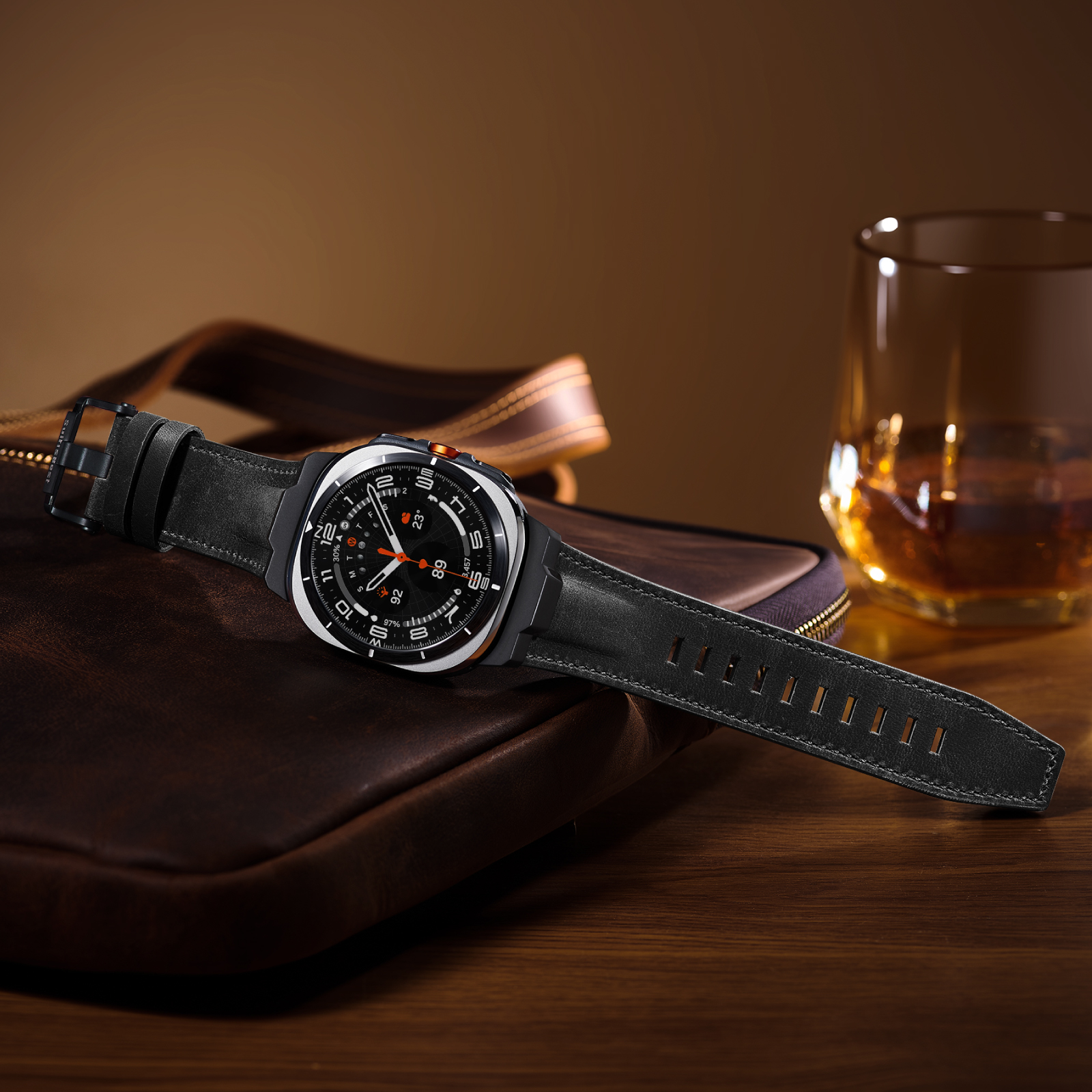 Suitisbest Genuine Leather Band Compatible with Galaxy Watch Ultra Bands 47mm - Zero-Gap Precision Fit with Designer Metal Connectors for Samsung Ultra 2025 2024 - Rugged Crazy Horse Strap for Men