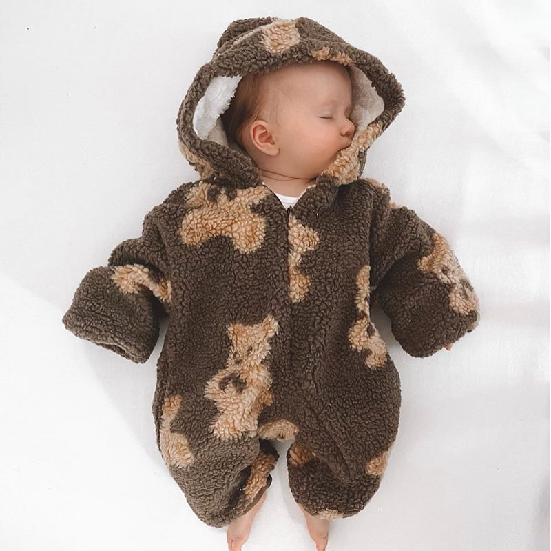 Baby Lamb Wool Bear Print Romper