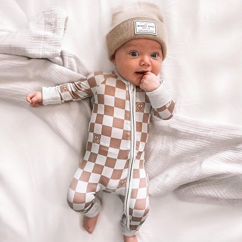 Baby Checkerboard Smiley Rompers