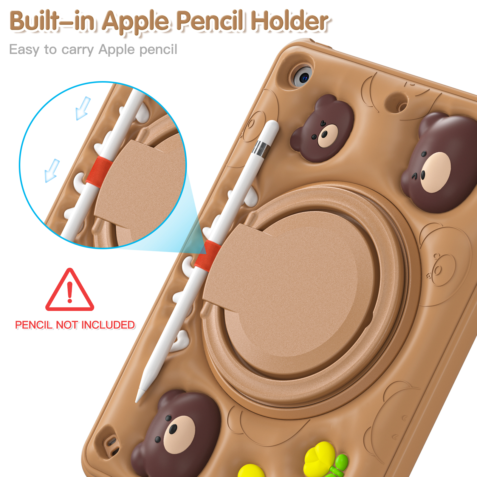 3D Cartoon Bear Silicone EVA Rugged Tablet Cover Portable Case For iPad 10.2/10.9/Pro 11 With Kickstand