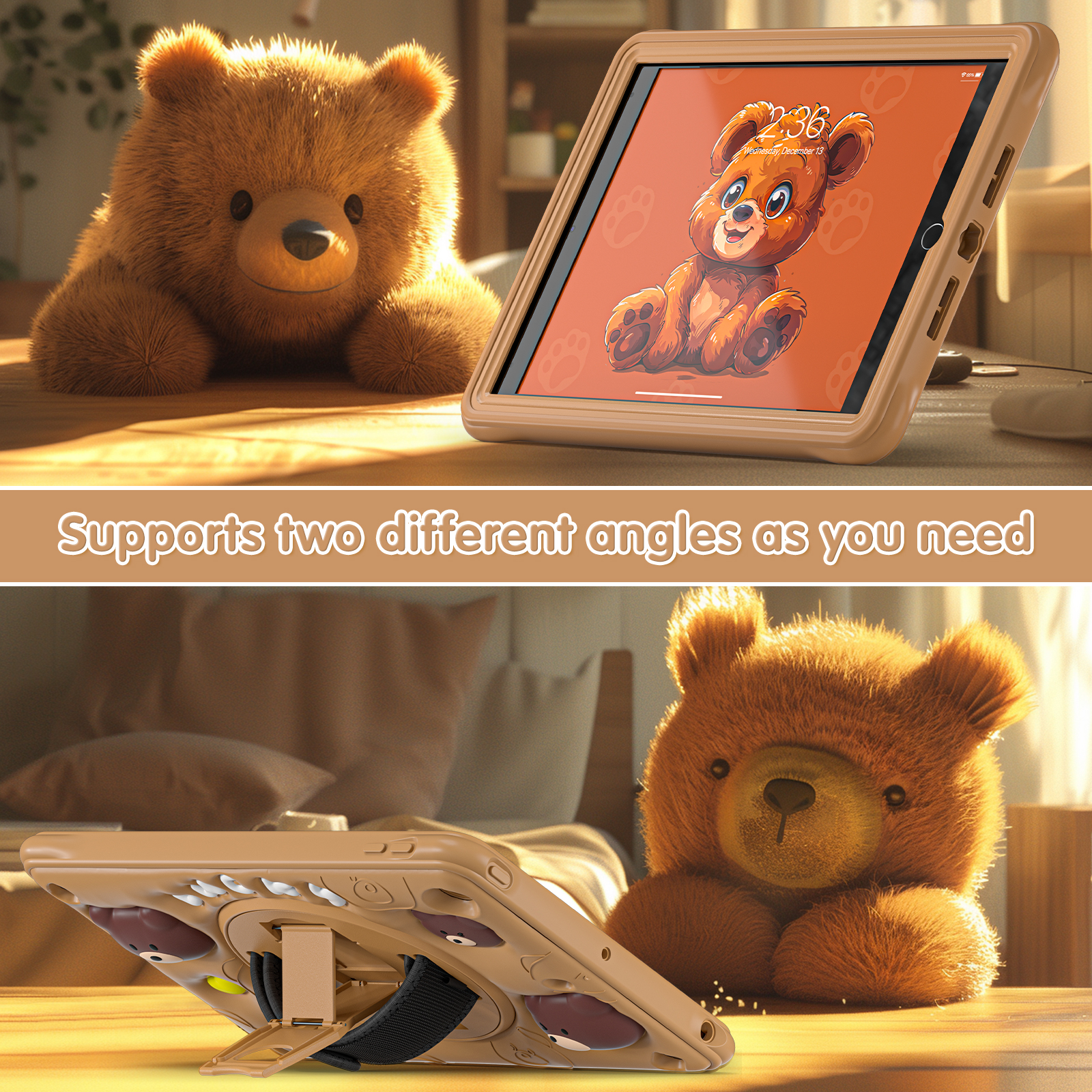 Cartoon Bear Silicone Shockproof Tablet Case for iPad 9th/8th/7th iPad 10.2 2021 Tablet Cover