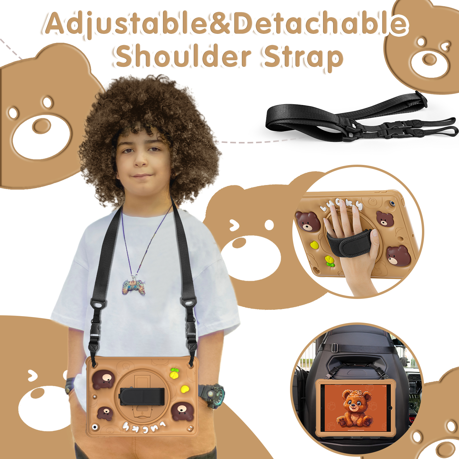 Soft Silicone 3D Cartoon Bear Design EVA Rugged Tablet Cover Portable Case For iPad 10.2/10.9/Pro 11