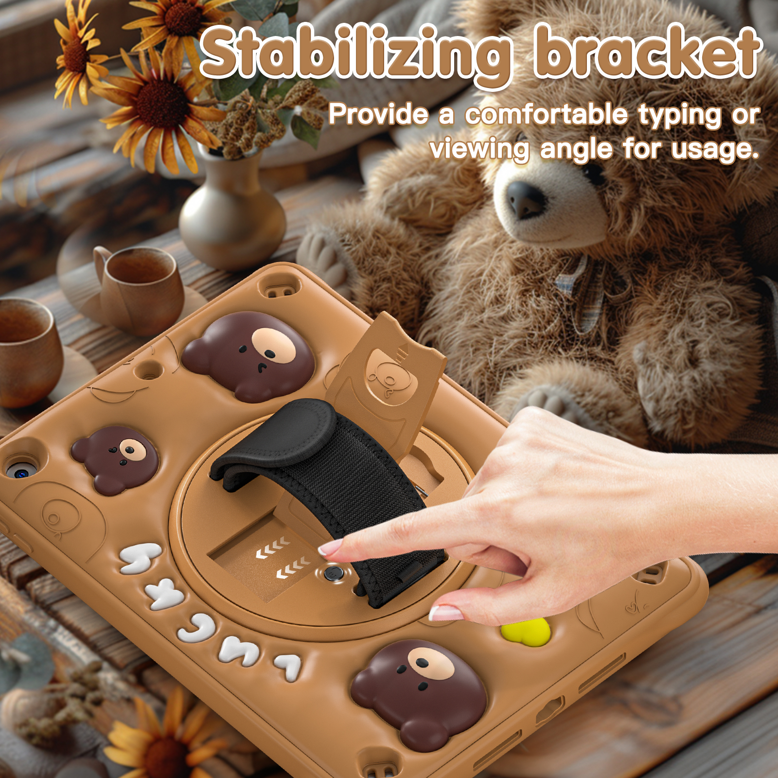 Cartoon Bear Silicone Shockproof Tablet Case for iPad 9th/8th/7th iPad 10.2 2021 Tablet Cover