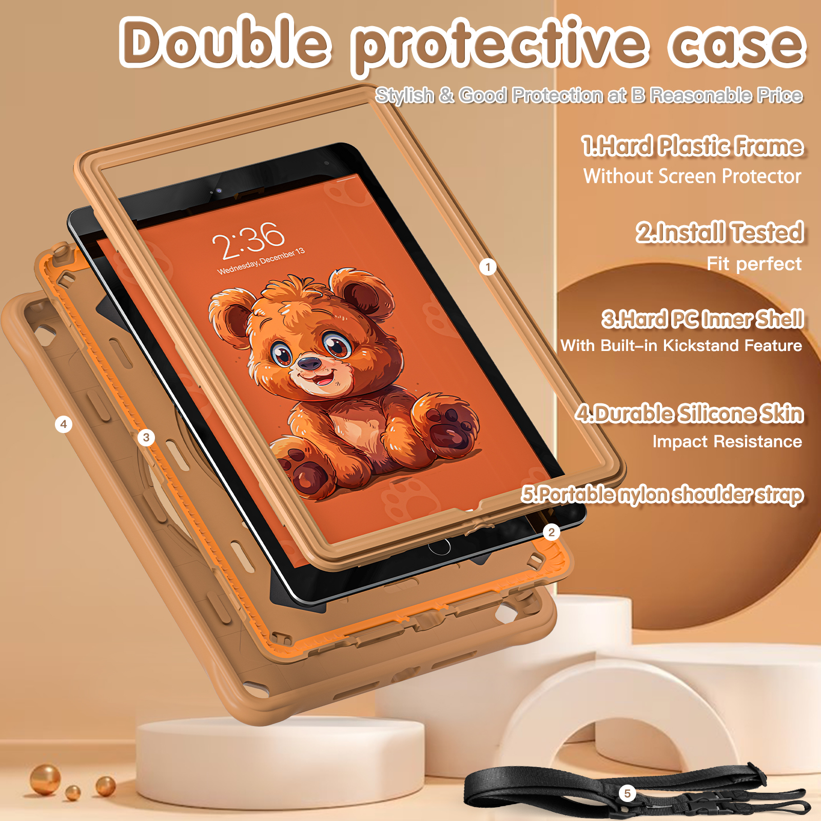 Soft Silicone 3D Cartoon Bear Design EVA Rugged Tablet Cover Portable Case For iPad 10.2/10.9/Pro 11