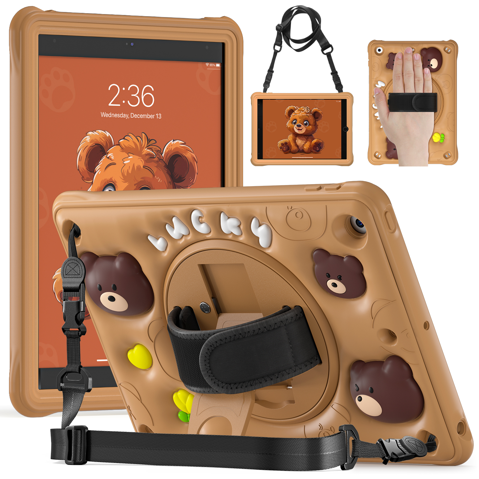 Soft Silicone 3D Cartoon Bear Design EVA Rugged Tablet Cover Portable Case For iPad 10.2/10.9/Pro 11