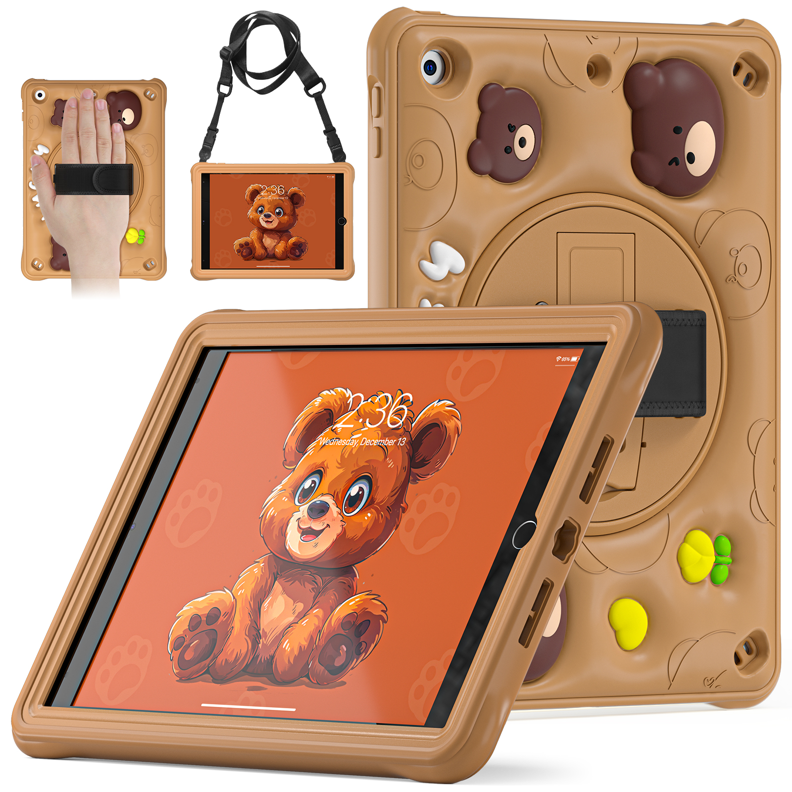 Soft Silicone 3D Cartoon Bear Design EVA Rugged Tablet Cover Portable Case For iPad 10.2/10.9/Pro 11