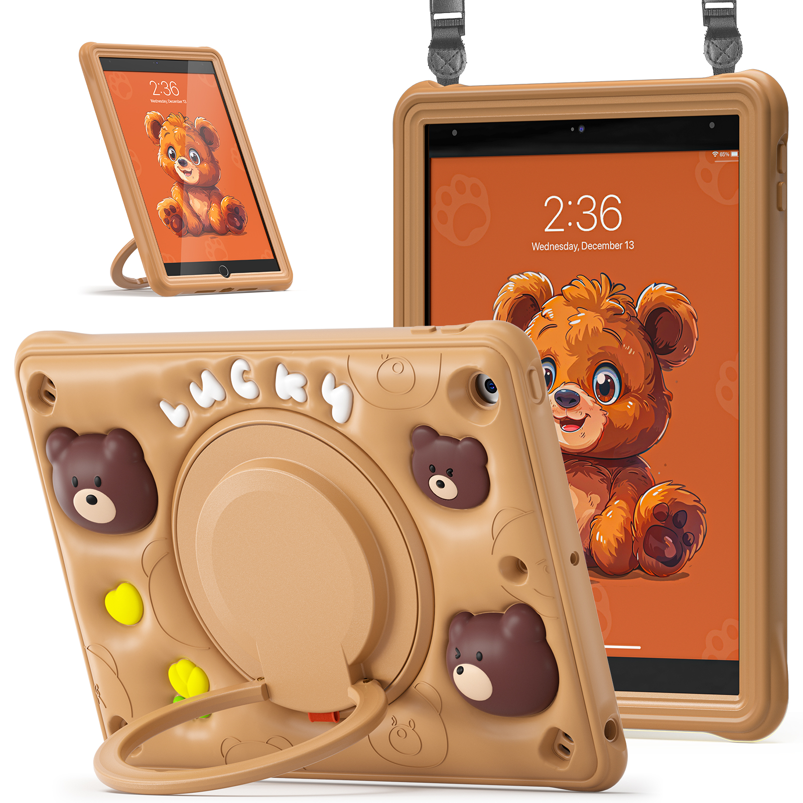 3D Cartoon Bear Silicone EVA Rugged Tablet Cover Portable Case For iPad 10.2/10.9/Pro 11 With Kickstand