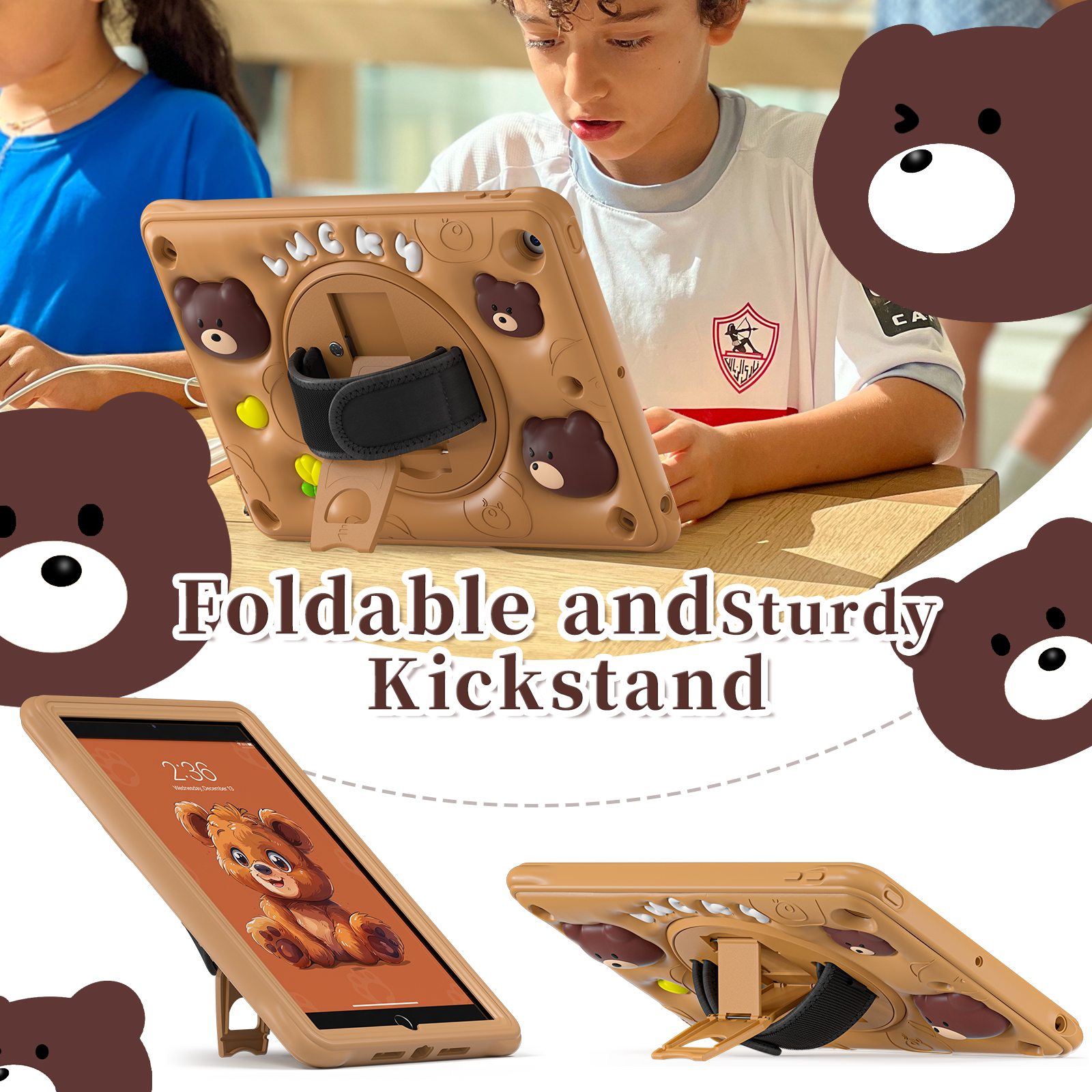 Soft Silicone 3D Cartoon Bear Design EVA Rugged Tablet Cover Portable Case For iPad 10.2/10.9/Pro 11