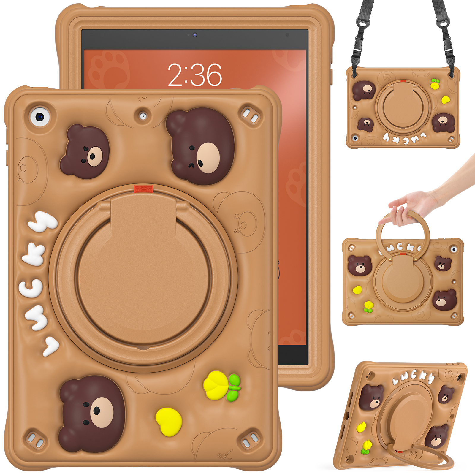 3D Cartoon Bear Silicone EVA Rugged Tablet Cover Portable Case For iPad 10.2/10.9/Pro 11 With Kickstand