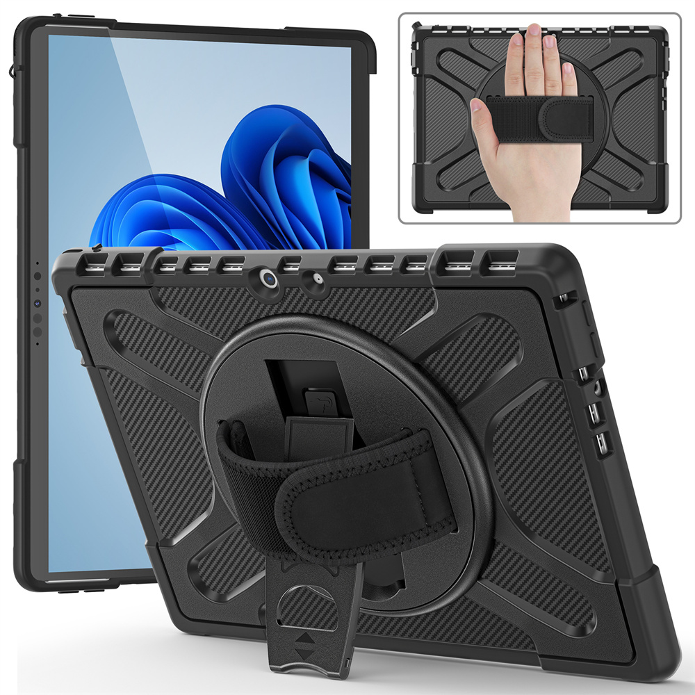 Full Protective Tablet Cover Case For Microsoft Surface Pro 8 TPU Case With Rotating Kickstand Hand Strap
