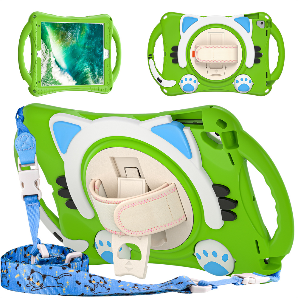 Kids cartoon design tablet back cover case for iPad 2017 2018 Pro 9.7 AIr 2 case with shoulder strap