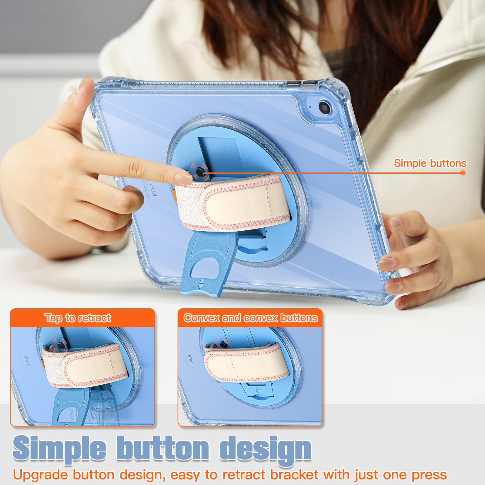 Transparent Protective Case For iPad With Hand Strap And Pencil Holder Shockproof 10th 10.9 inch 2022 