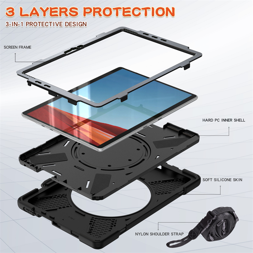 360 Rotating Kickstand Hand Shoulder Strap Tablet Cover Case For Microsoft Surface Pro X Case With Pencil Holder