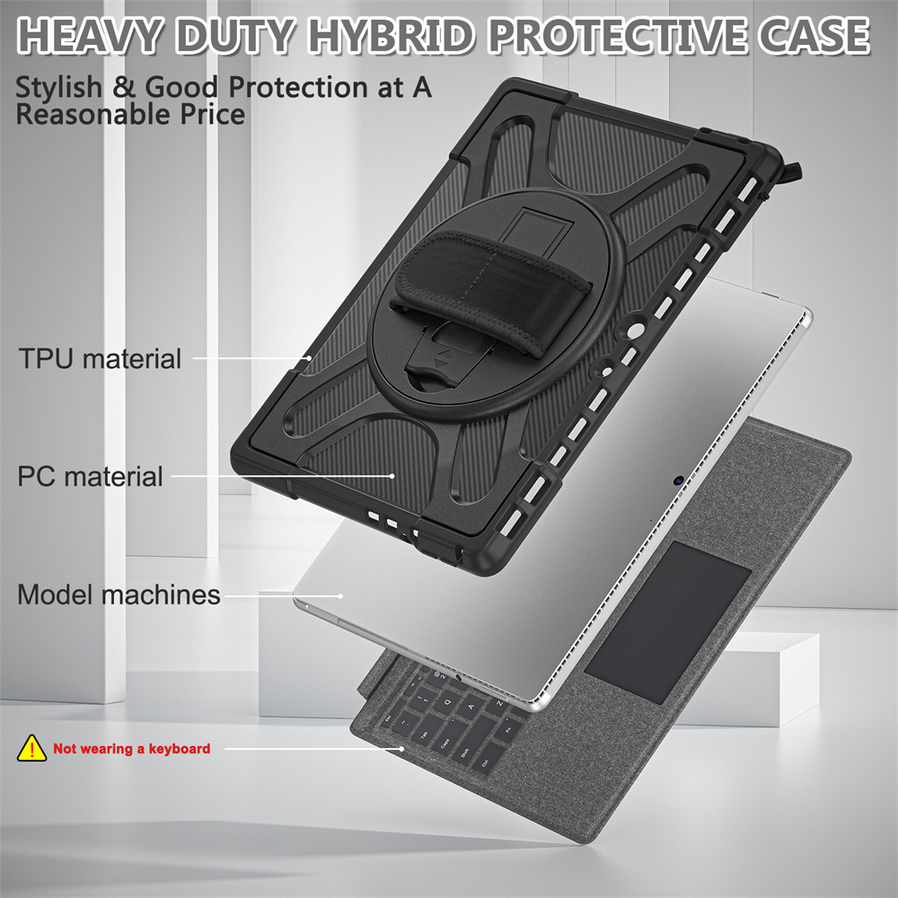 Full Protective Tablet Cover Case For Microsoft Surface Pro 8 TPU Case With Rotating Kickstand Hand Strap
