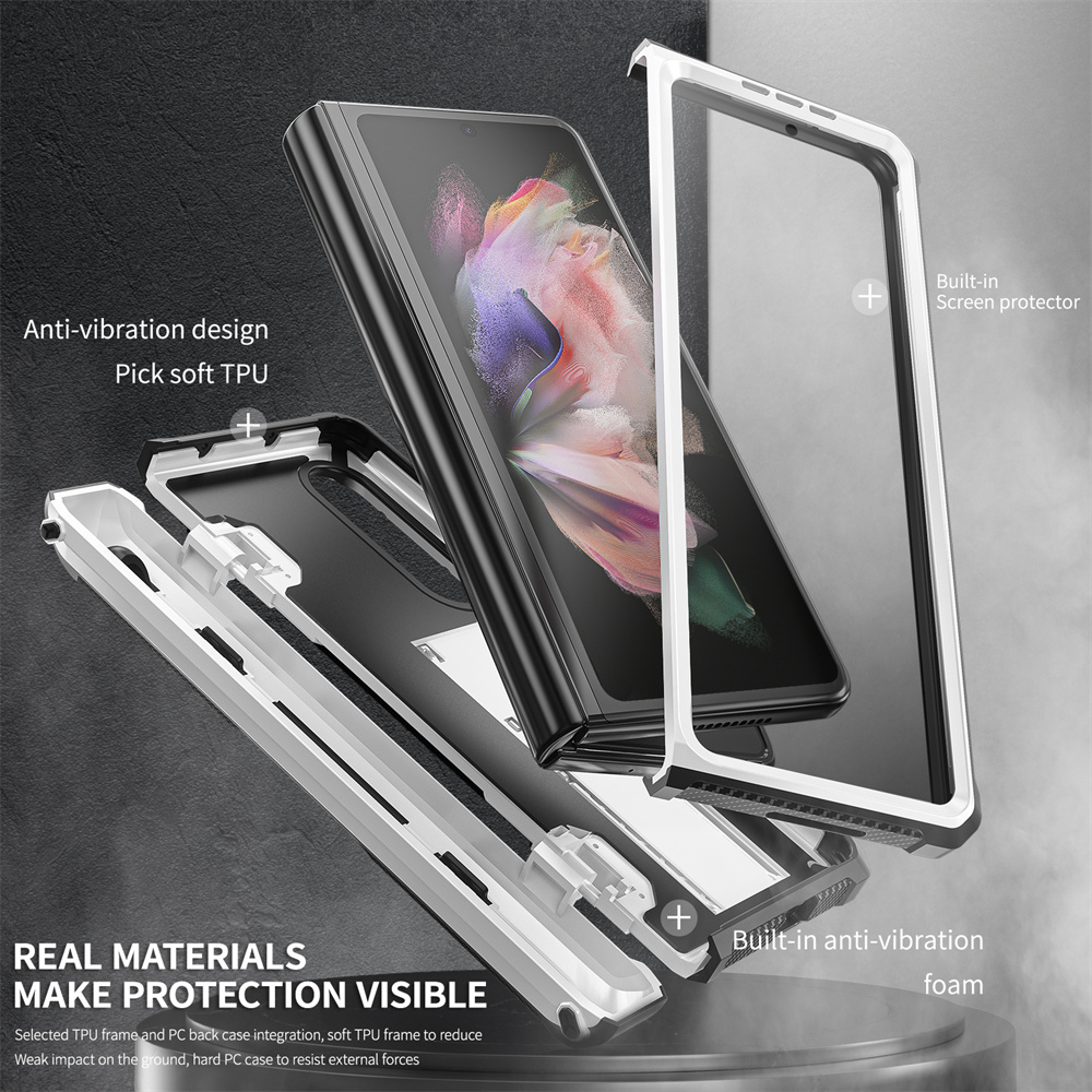 Mobile Phone Accessories Back Cover Case For Samsung Galaxy Z Fold 3 5G Phone Cases With Pen Holder And Kickstand
