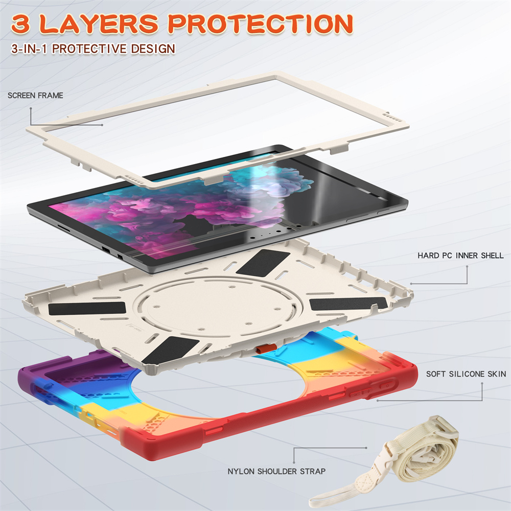 Rugged Shockproof Silicone Rotating Stand Back Cover For Microsoft Surface Pro 4/5/6/7th 12.3 inch Cover Case