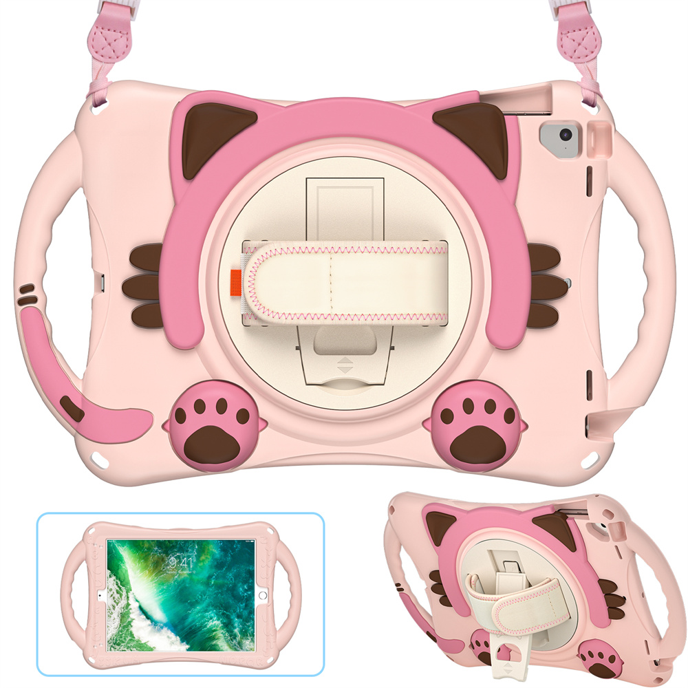 Kids cartoon design tablet back cover case for iPad 2017 2018 Pro 9.7 AIr 2 case with shoulder strap