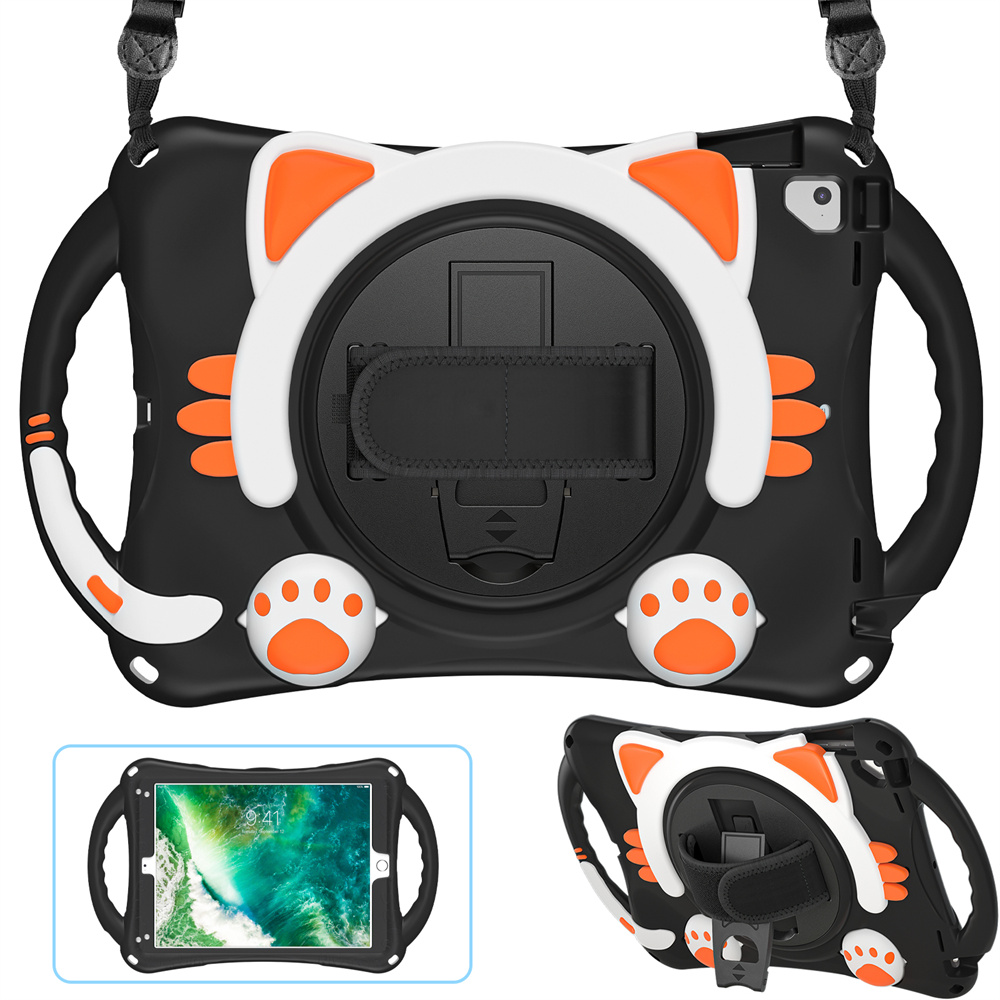 Kids cartoon design tablet back cover case for iPad 2017 2018 Pro 9.7 AIr 2 case with shoulder strap