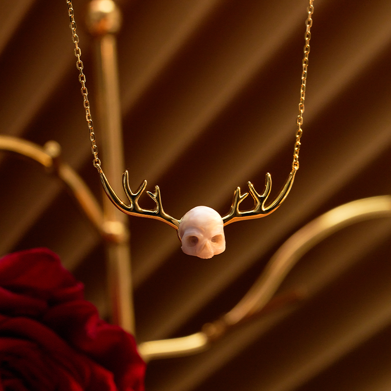 Antlers Pearl Skull Necklace Handmade-isyoujewelry
