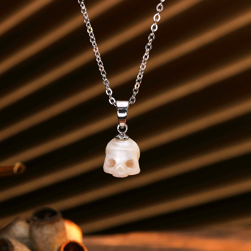 Pearl Skull Pendant Necklace-isyoujewelry