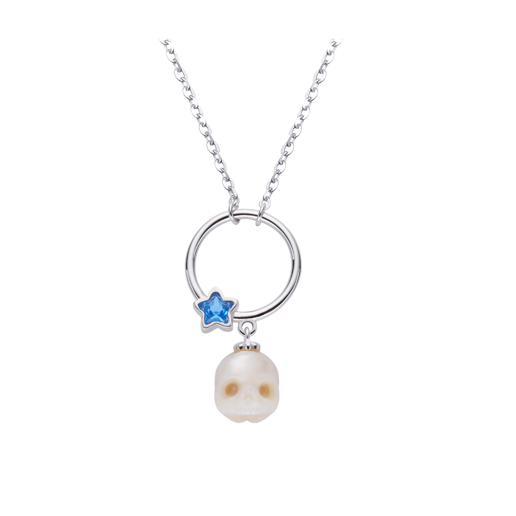 Star Circle Pearl Skull Necklace-isyoujewelry