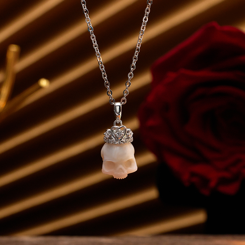 Pearl Skull Heart Crown Necklace-isyoujewelry