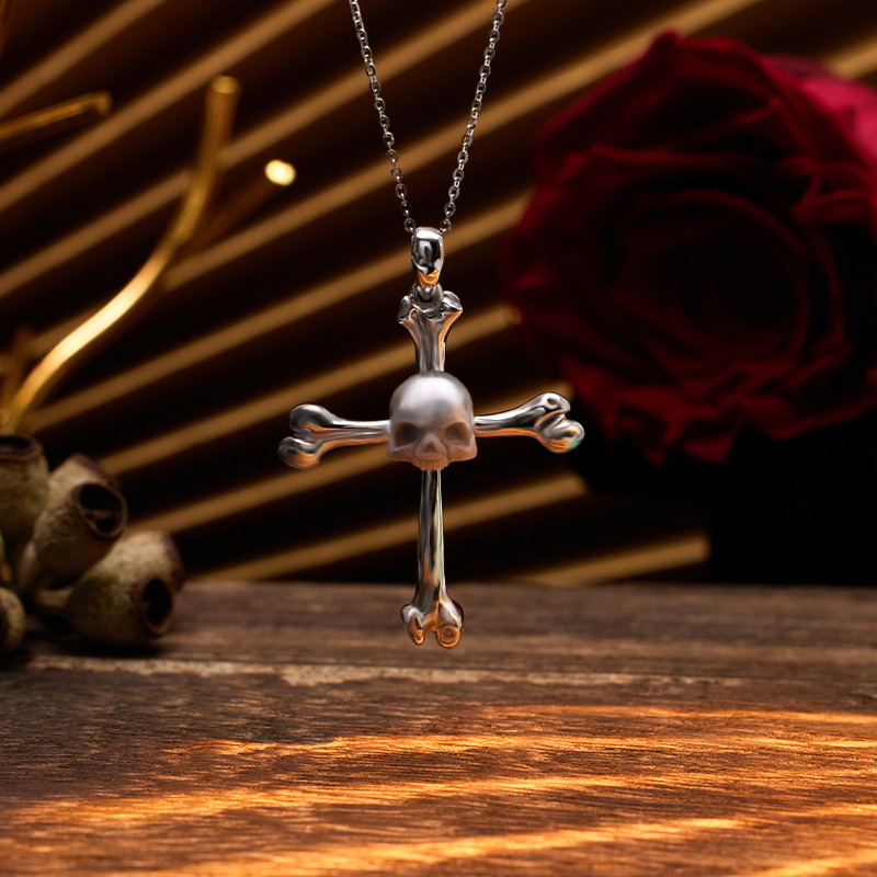 Cross Bone Pearl Skull Necklace-isyoujewelry