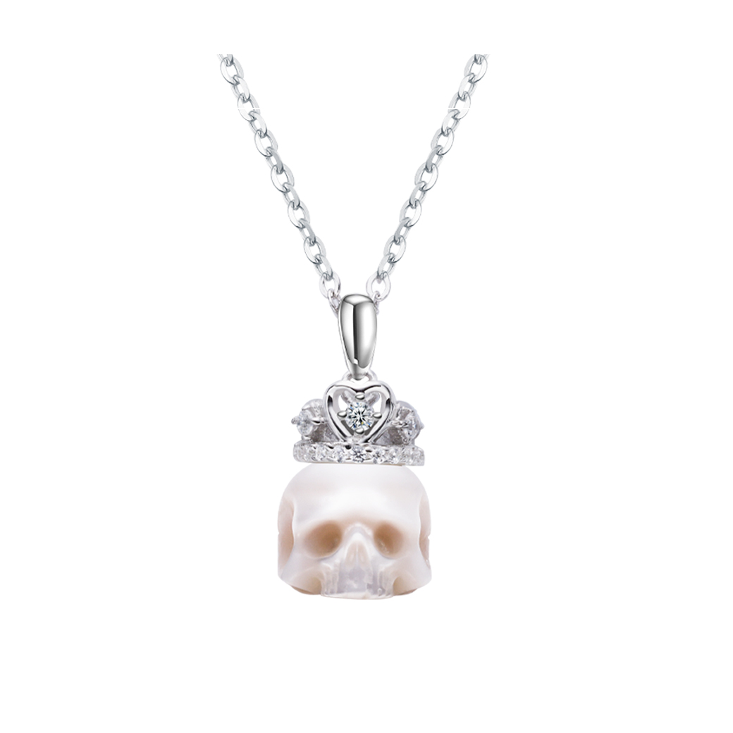 Pearl Skull Heart Crown Necklace-isyoujewelry