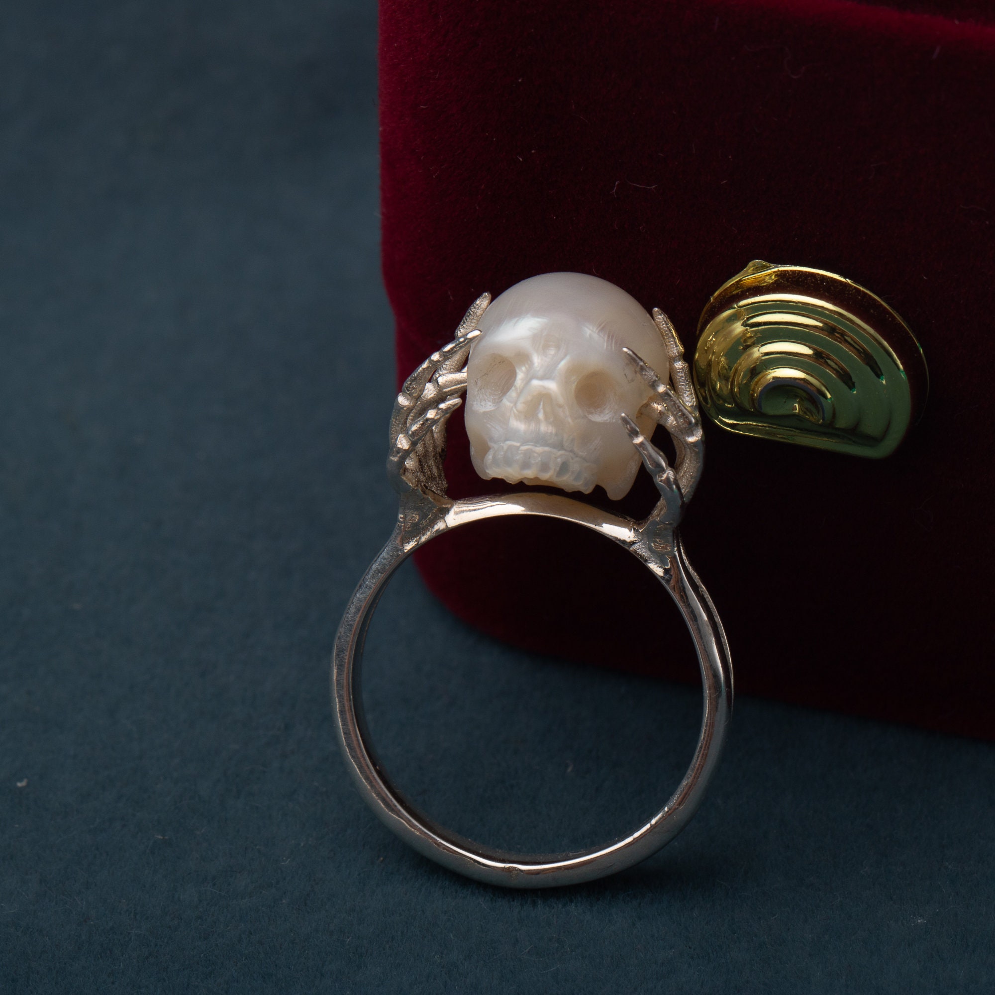 Pearl Skull Gothic Ring Handmade