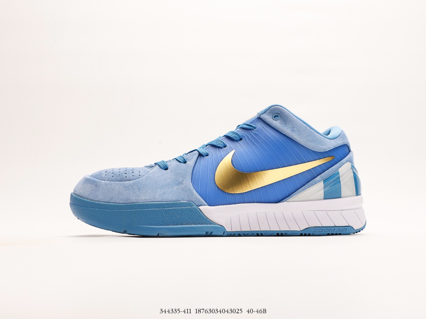 Nike Zoom Kobe IV Protro Kobe Professional Suede Basketball Shoes White and Blue Item No.: 344335-411#18763034043025