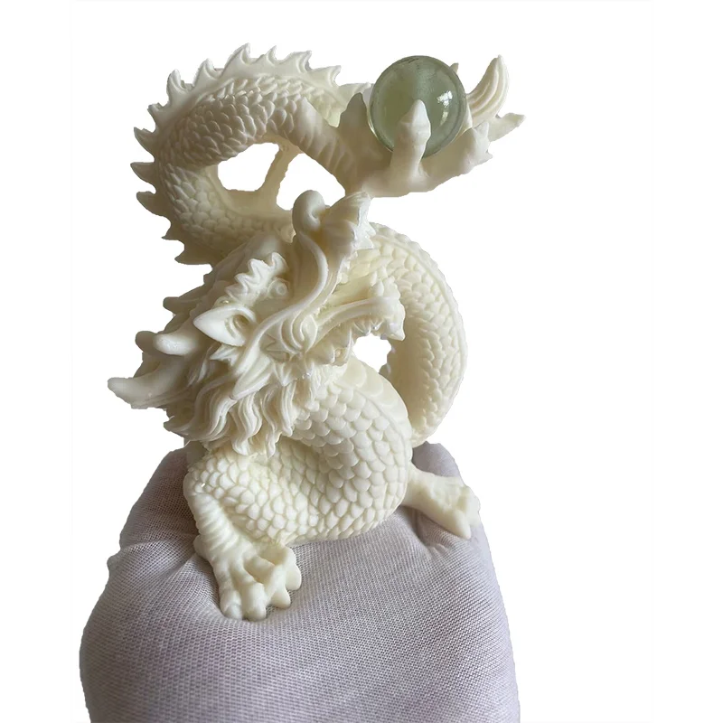 Dragon Statue White Hand Carved Disc Dragon Play Bead Sculpture