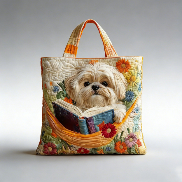 Book Shih Tzu Quilted Tote Bag