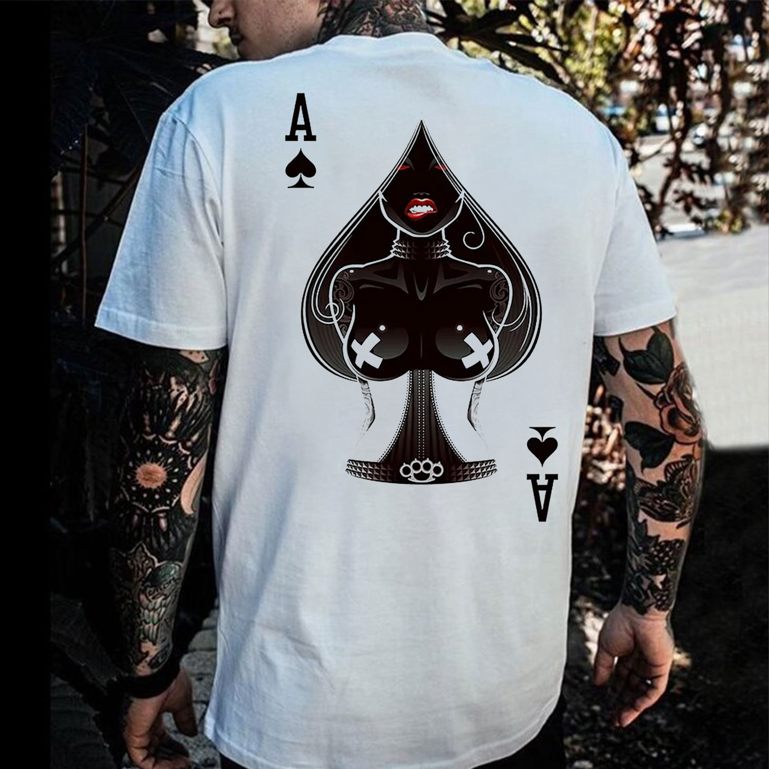 Poker A The Queen of Spades Sexy Nun White Print Men's T-shirt
