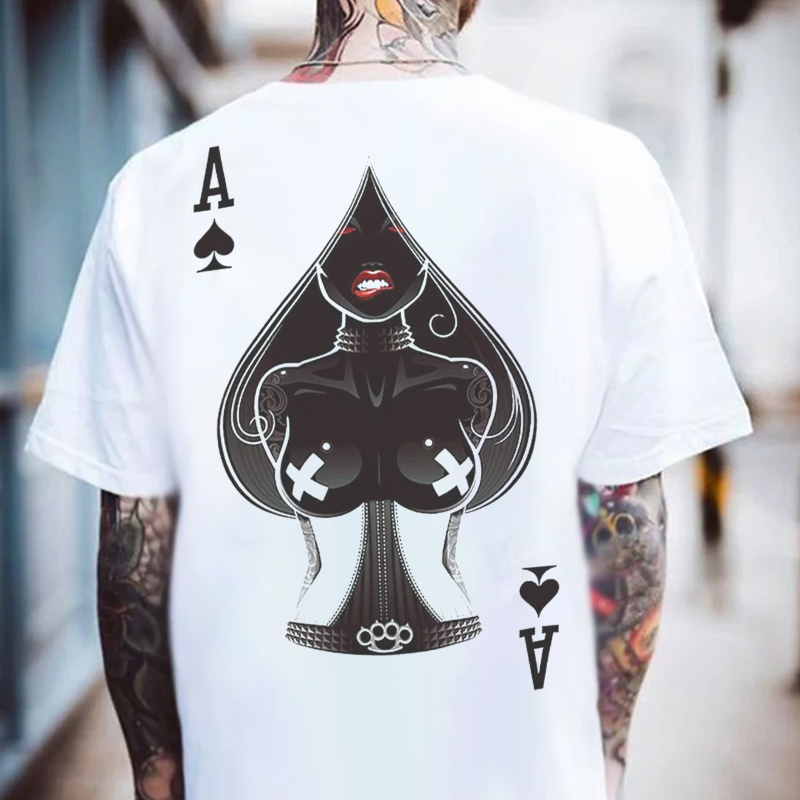 Poker A The Queen of Spades Sexy Nun White Print Men's T-shirt
